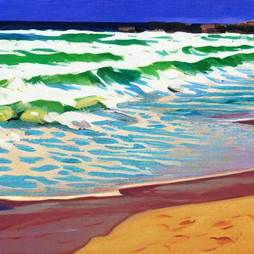 Image similar to painting, australian beach pattern, by eric frischl and joaquin sorolla