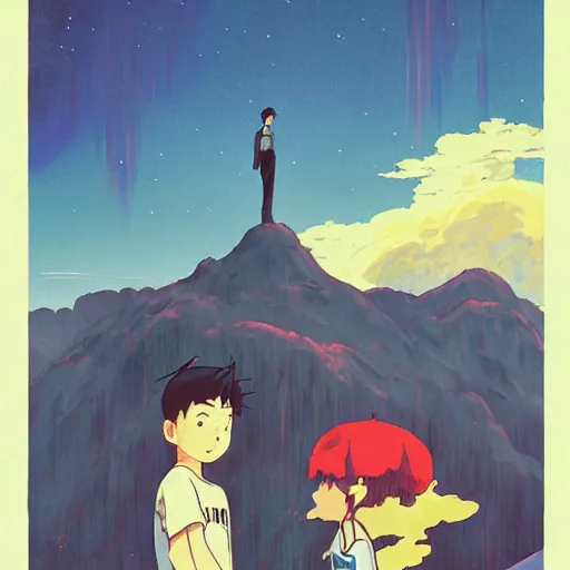 Prompt: vintage movie poster art for earthbound by trending pixiv fanbox, acrylic palette knife, style of makoto shinkai takashi takeuchi yoshiyuki and studio ghibli