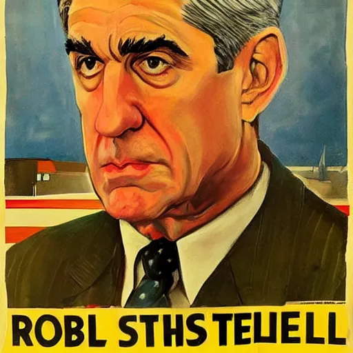 Image similar to socialist realist painting of robert mueller!!! standing with folded arms, polish movie poster