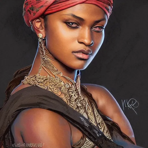 Image similar to KSI wearing a bandana, closeup, D&D style, fantasy, intricate, elegant, highly detailed, digital painting, artstation, concept art, matte, sharp focus, illustration, art by Artgerm and Greg Rutkowski and Alphonse Mucha