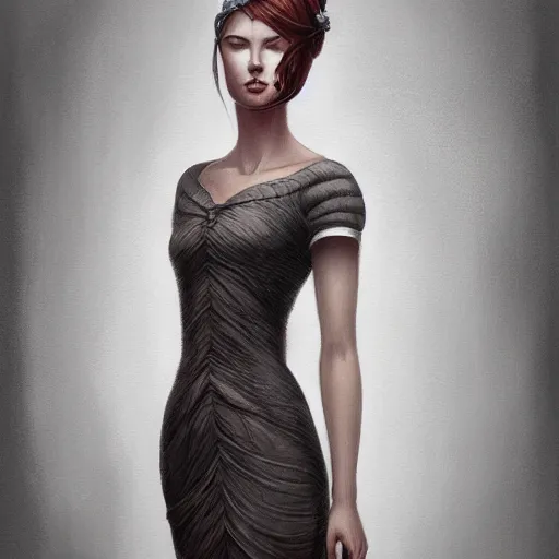 Prompt: wearing a full tight curvy long dress young female with lens, ultra realistic soft painting, floating long hair, perfectly detailed linework, symmetrical accurate intricate features, highly detailed, artstation, sharp focus, tom bagshaw