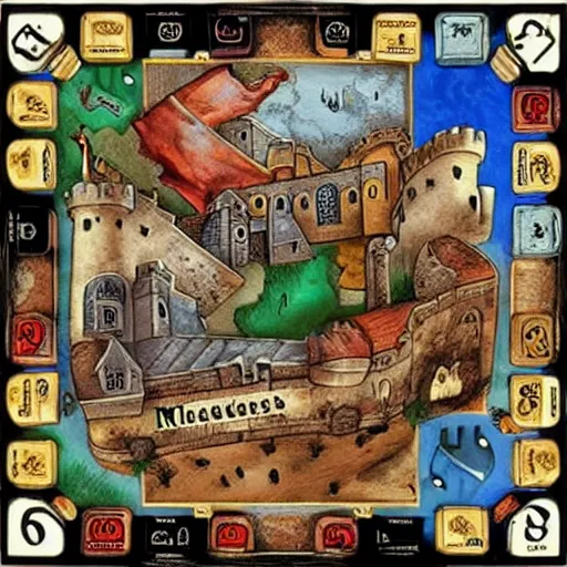 Image similar to a medieval castle michael menzel board game art