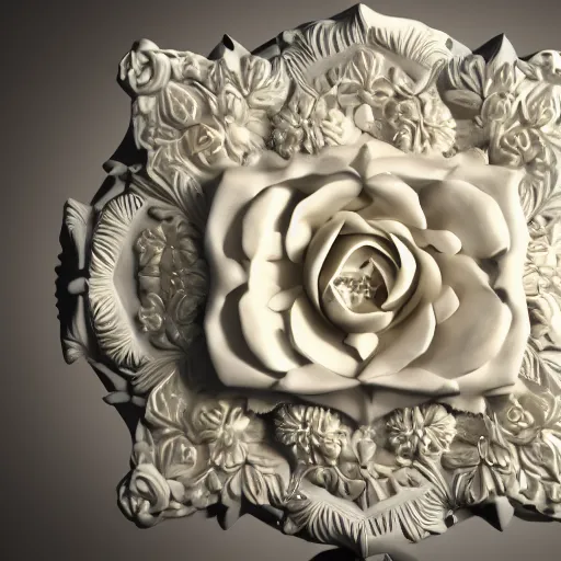 Prompt: Beautiful victorian baroque, ultra detailed, high definition, octane render 3d, ivory carved flower