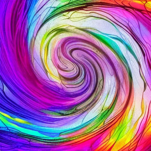 Image similar to woman silhouette, black ink, in the foreground of an abstract acrylic of a spiral vortex, chaotic fractal patterns, cells, purple magenta blue iridescent colors, dynamic curves, pouring techniques, artstation, pinterest