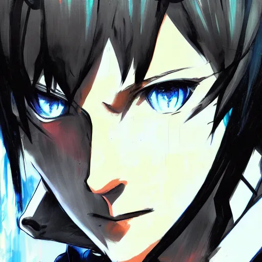 Image similar to Portrait of Makoto Yuki from Persona 3, in the art style of Yoji Shinkawa, trending on Art Station, highly detailed, concept art, great composition