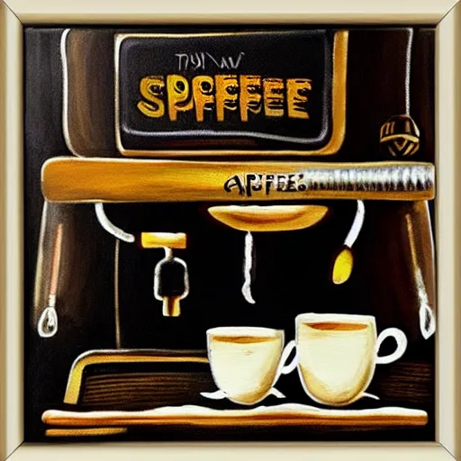 Image similar to a painting of haunted espresso machine that makes coffee from human souls