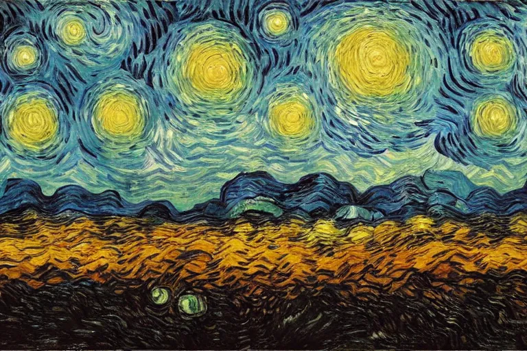 Prompt: landscape of dividing cell bodies towering up to heaven with dramatic lighting, 4K, oil painting by Van Gogh