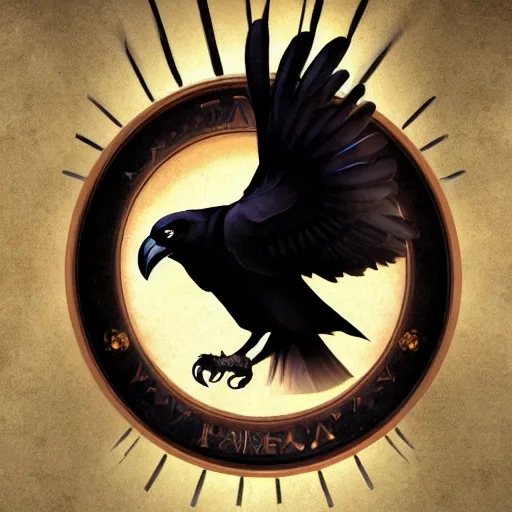 Image similar to family crest depicting a raven with a halo in style of halo emblems, with dramatic lighting, concept art, matte painting, 8 k, highly detailed, artstation