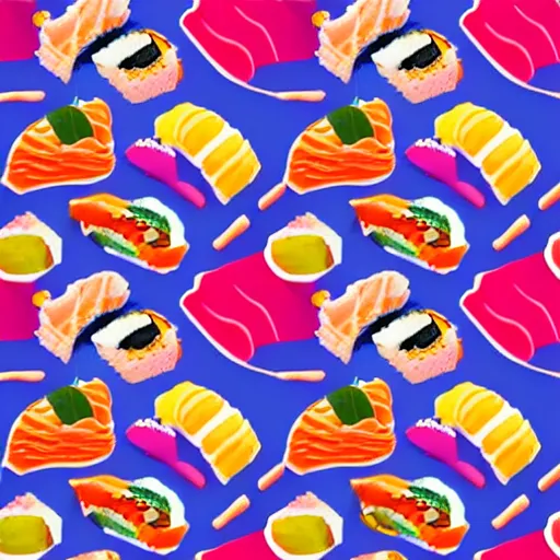 Prompt: seamless colorful sushi pattern