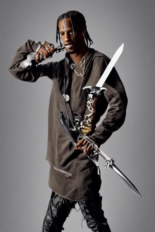 Prompt: travis scott holding a sword