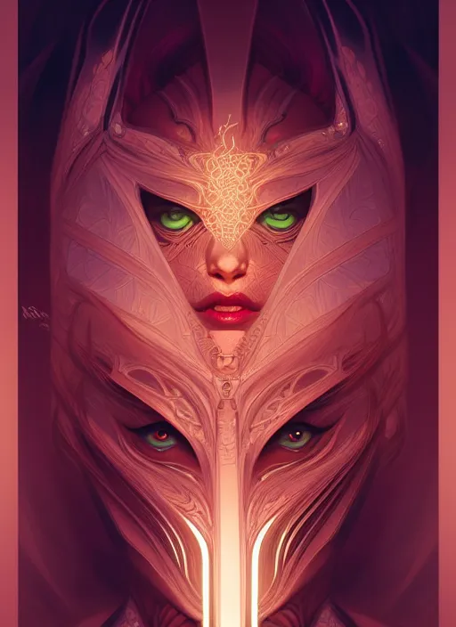 Image similar to symmetry!! portrait of demon terrfied by angle, glowing lights!! intricate, elegant, highly detailed, digital painting, artstation, concept art, smooth, sharp focus, illustration, art by artgerm and greg rutkowski and alphonse mucha, 8 k