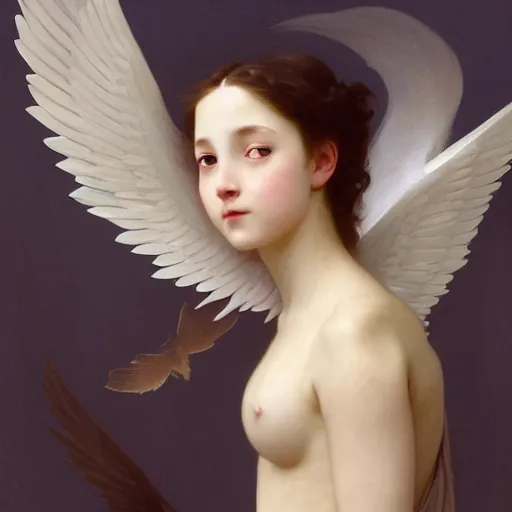 Prompt: depiction of strong girl with wings, adolphe bouguereau, artgerm, 4 k, digital art, surreal, space dandy style, highly detailed, godsend, artstation, digital painting, concept art, smooth, sharp focus, illustration by ruan jia and mandy jurgens and william - adolphe bouguereau