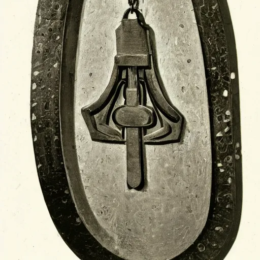 Image similar to a weapon. guillotine blade on a chain
