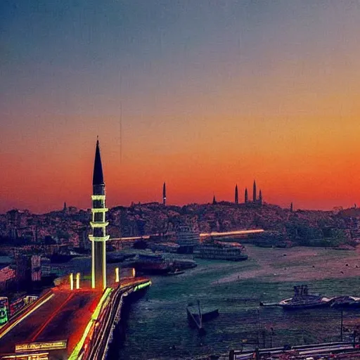 Image similar to istanbul, cyberpunk, vaporwave