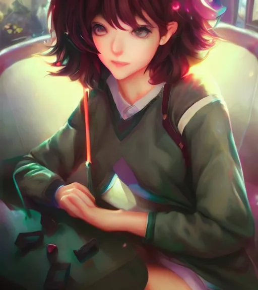 Image similar to ! dream chiaki nanami intensly gaming, art by stanley lau, artgerm, rossdraws, ross tran, sakimichan, cyarine, beautiful art