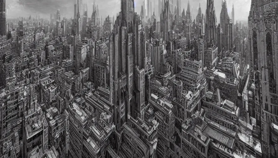 Prompt: Wide angle of Neo-Gothic New-York, hyperdetailed, artstation, cgsociety, 8k