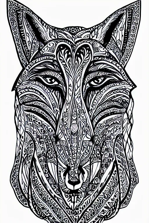 Image similar to symmetric fox mandala ink drawing