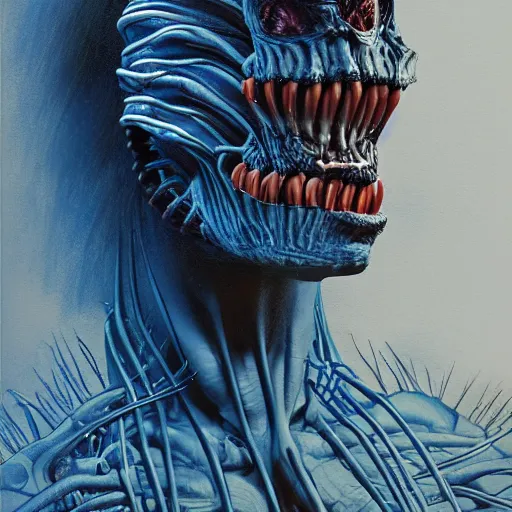 Image similar to anatomically correct diagram of 4 legged alien, hyperrealistic rendering, h. r. giger, perfection, red and blue, smoke in air, monster, scary, beautiful, high detail, cinematic