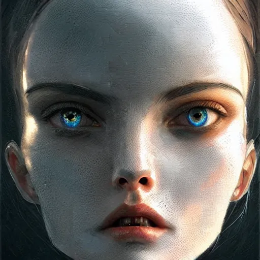 Image similar to a magical robot head, artificial intelligence, highly detailed, digital painting, smooth, sharp, beautiful face, expressive eyes, art by greg rutkowski and alex gray