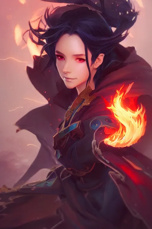 Prompt: beautiful sorcerer with fire and thunder magic, attarctive pretty face, anime key visual, highly detailed, sharp focus, concept art, league of legends, style by shumolly and monable and artgerm and greg rutkowski and jo chen and pilyeon and ruan jia