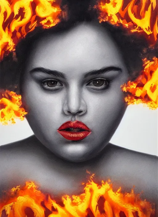 Prompt: sculpture made of fire, portrait, plus size model, overweight, chubby, big beautiful woman future, torch, flame, harper's bazaar, vogue, fashion magazine, intricate, concept art, close up, ornate, luxury, elite, elegant, trending on artstation, by ruan jia, by Kenneth Willardt, by ross tran, by WLOP, by Andrei Riabovitchev