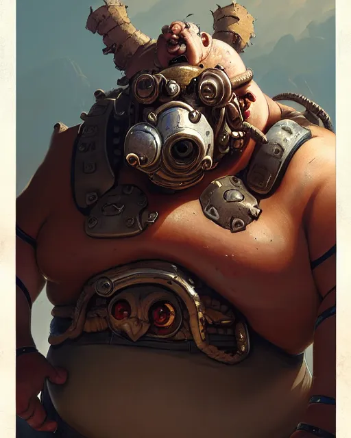 Image similar to roadhog from overwatch, character portrait, portrait, close up, concept art, intricate details, highly detailed by greg rutkowski, michael whelan and gustave dore