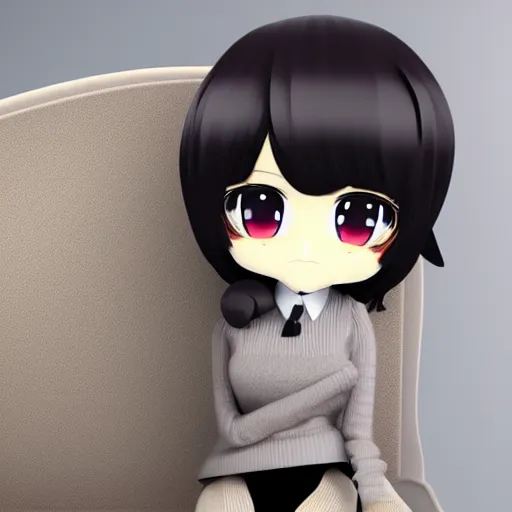 Image similar to cute fumo plush of an office girl in a woolen sweater, chibi anime girl, vray