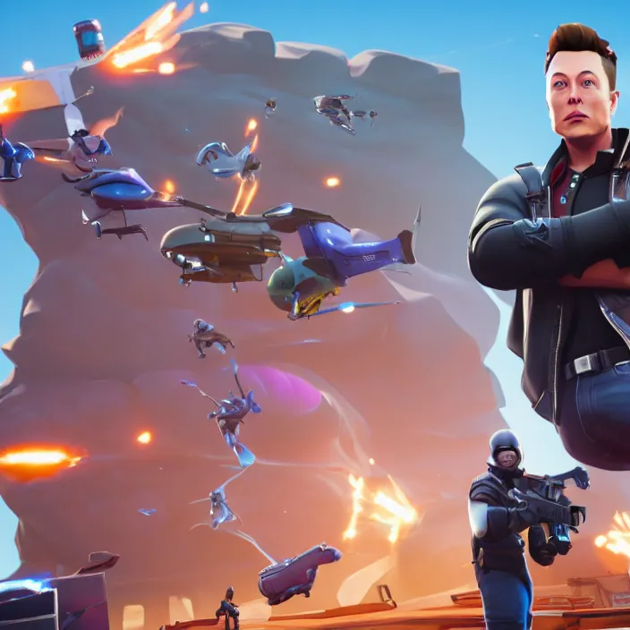 Prompt: a screenshot of elon musk in the video game fortnite, 3 d rendering, unreal engine, amazing likeness, very detailed, cartoon caricature