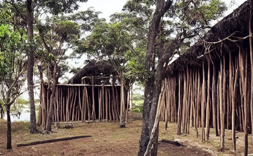 Prompt: “ indigenous long house, but very long ”