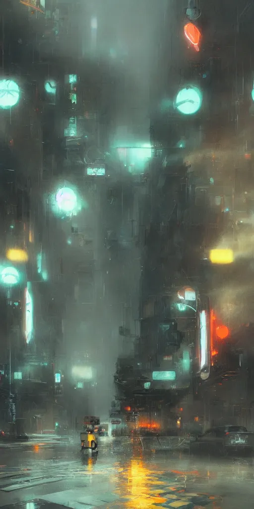 Prompt: neon low contrast scene, soft, sad, misty, by ruan jia and wadim kashin