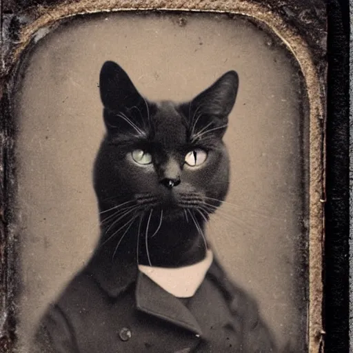 Image similar to ambrotype of a cat wearing a hat.