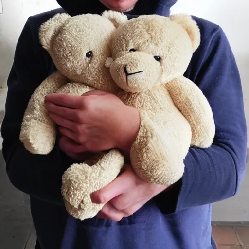 Prompt: teddy holding a teddy holding a teddy hugging a teddy squeezing a teddy