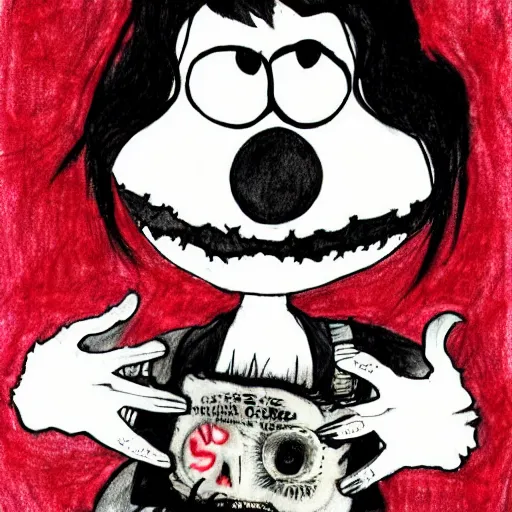 Image similar to grunge drawing of elmo by mrrevenge, corpse bride style, horror themed, neat