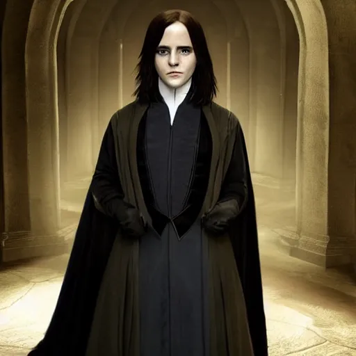 Image similar to Emma Watson as Professor Severus Snape, full body shot