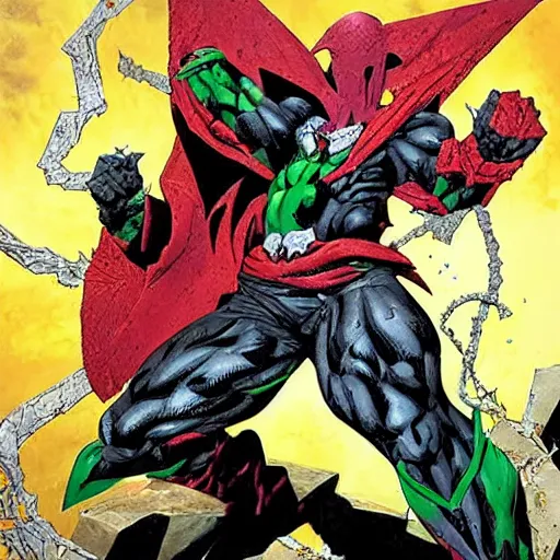 Prompt: spawn at full power, carving, stone, by todd mcfarlane