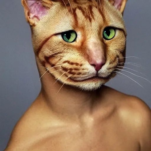 Prompt: face of a human Cat hybrid