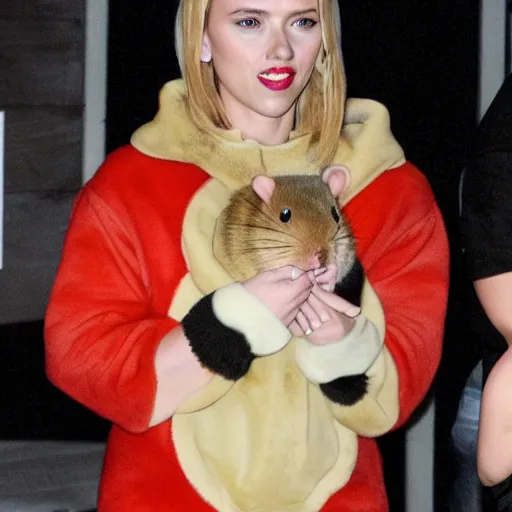 Image similar to scarlett johansson wearing a hamster costume