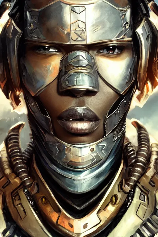 Image similar to closeup hd portrait, ultra realistic illustration, wakandan warrior in a steampunk style armor, hacknaut cyberpunk, sci - fi, fantasy, intricate, elegant, highly detailed, digital painting, artstation, concept art, smooth, sharp focus, illustration.