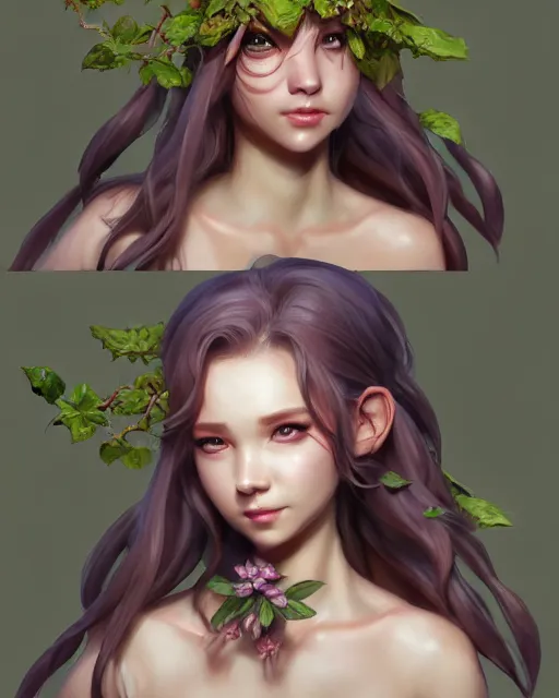 Prompt: character concept art of ssunbiki as a dryad | | foliage clothing, cute - fine - face, pretty face, realistic shaded perfect face, fine details by stanley artgerm lau, wlop, rossdraws, james jean, andrei riabovitchev, marc simonetti, and sakimichan, tranding on artstation