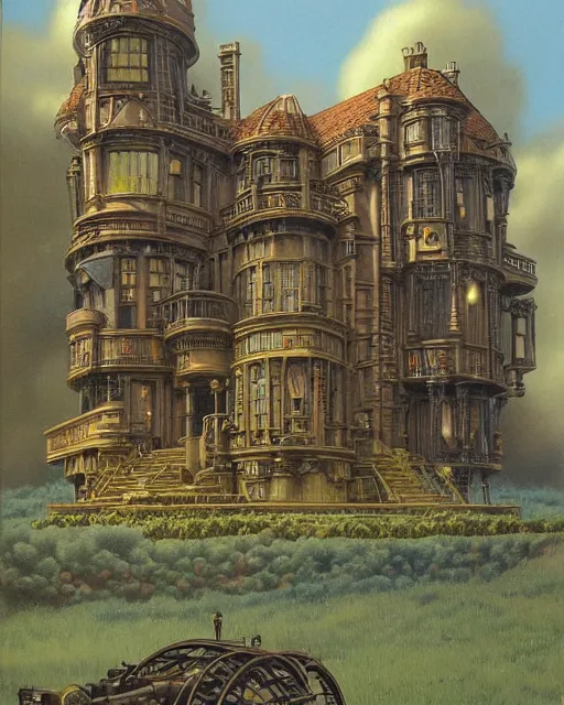 Image similar to steampunk mansion by ralph mcquarrie and frank lloyd frank lloyd and bruce pennington and ted nasmith