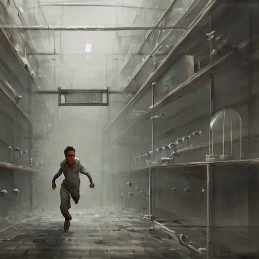 Prompt: a prisoner running in a laboratory,digital art,realistic,detailed,art by greg rutkowski