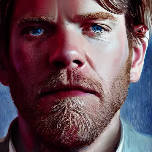 Image similar to ewan mcgregor, digital painting, hyperdetailed, volumetric lighting, sharp focus, portrait, intricate