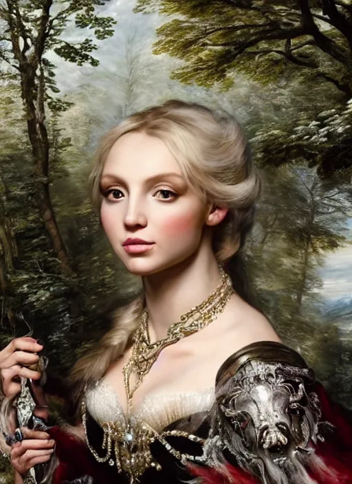 Prompt: Beautiful elsa, Looks like Britney Spears, In the woods, Dramatic, Edge, Good, Infused, Backlight, De-Noise, VFX, insanely detailed and intricate, hypermaximalist, elegant, ornate, hyper realistic, super detailed, by Anthony Van Dyck, by Ivan Shishkin, by John Constable