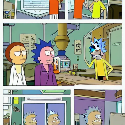 Image similar to Rick and Morty visiting Futurama