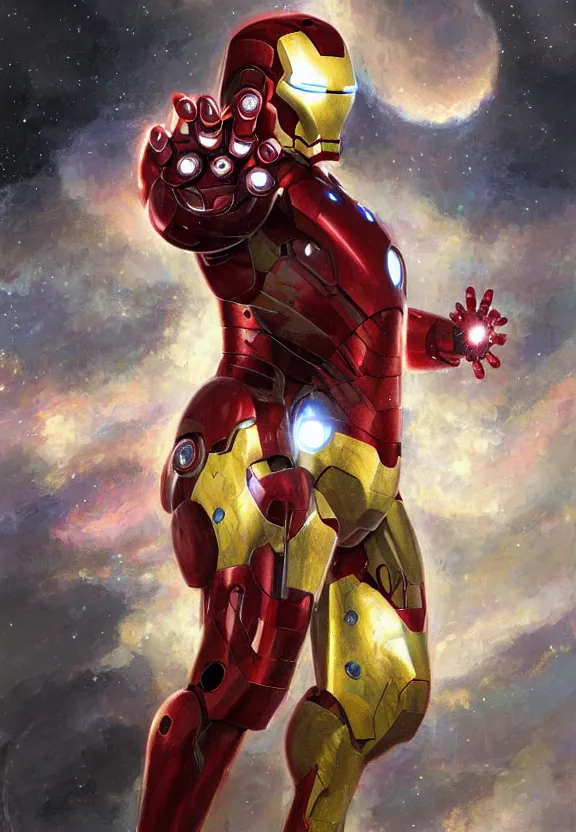 Prompt: iron man portrait, highly detailed, science fiction landscape, art style by klimt and nixeu and ian sprigger and wlop and krenz cushart