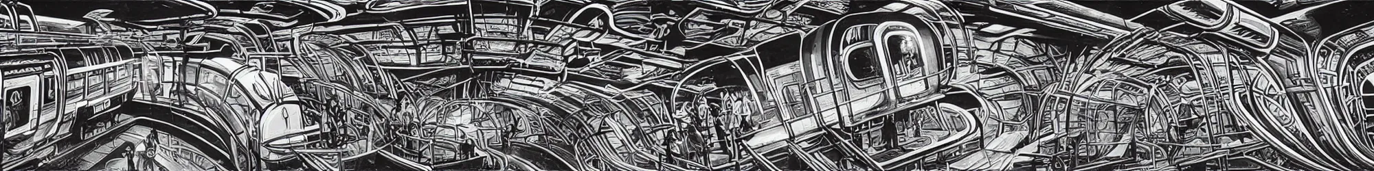 Image similar to full train graffiti retrofuturism escher motif