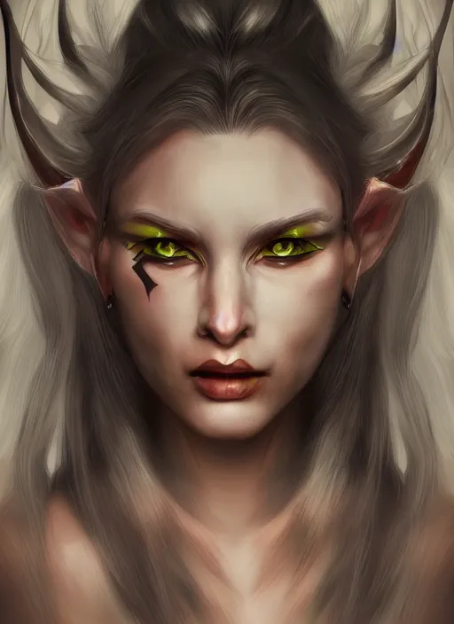 Image similar to portrait of a fantasy demon woman, photorealism, digital art, art station , concept art