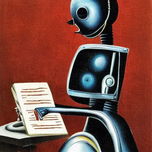 Image similar to a robot reading a book by salvador dali