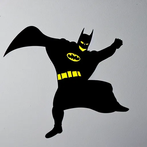 Image similar to die cut sticker of batman breakdancing, dripping paint