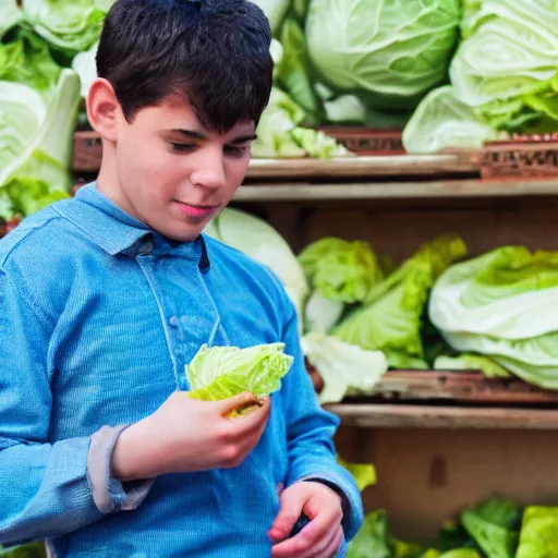 Image similar to young man eating cabbage soup